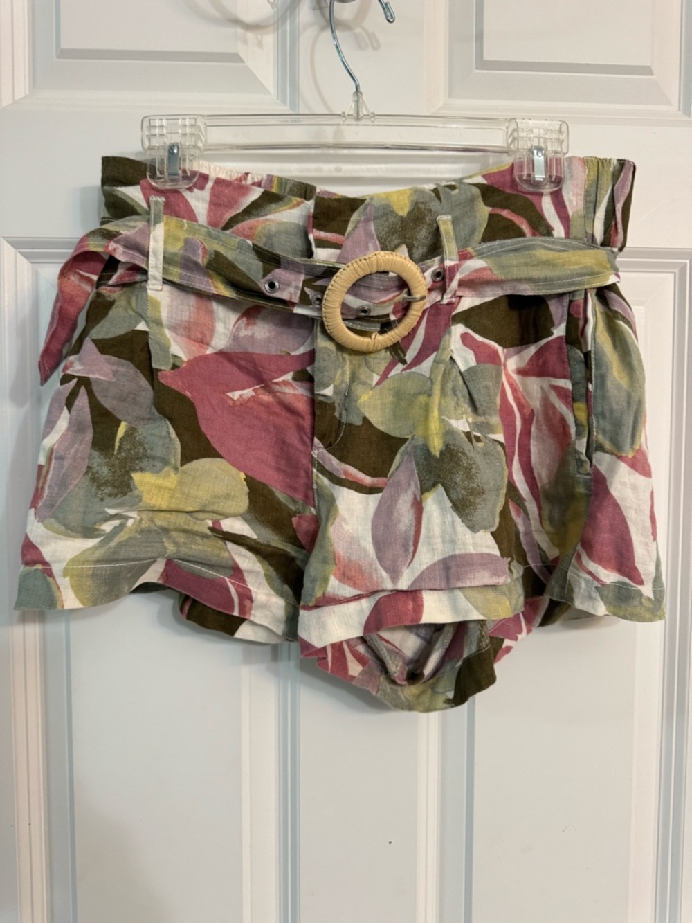 Tahari High-Waist Floral Paperbag Shorts with Woven Buckle
